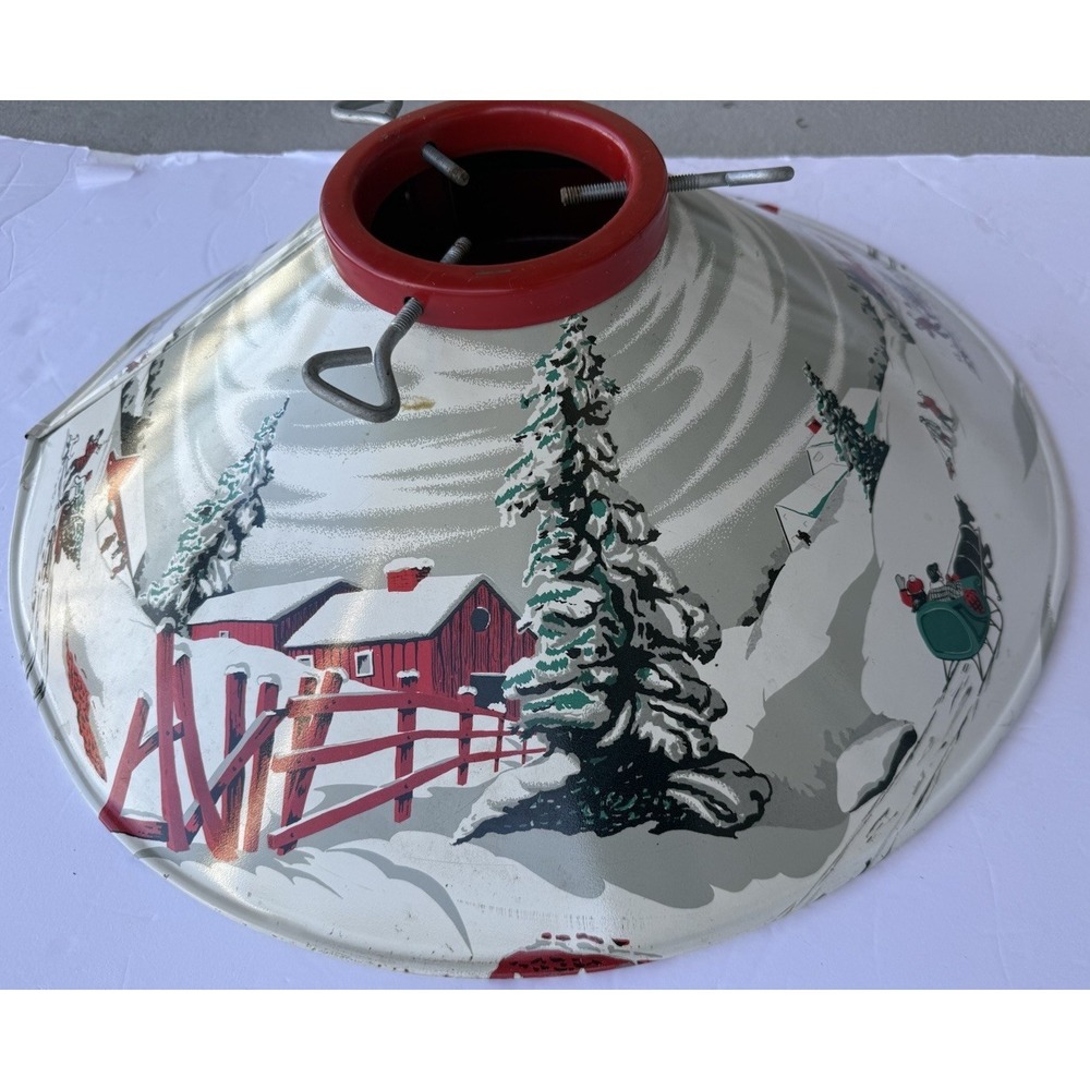 Vtg 1960s Coloramic Christmas Tree Stand Metal Tin Litho Pictorial Finish Retro